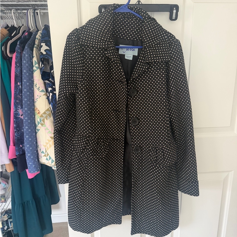Marika Black and White Polka Dot Trench Coat